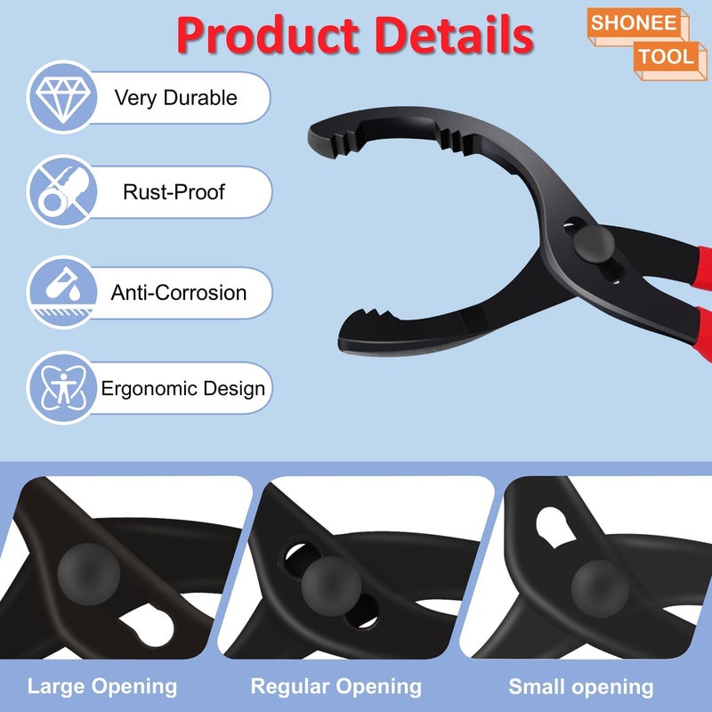 Shonee Oil Filter Wrench (L:12", Jaw Capacity: 60mm to 102mm), Automotive Oil Filter Removal Tool for Oil Change, Adjustable Fuel Filter Wrench Plier (1 Set) - Image 3